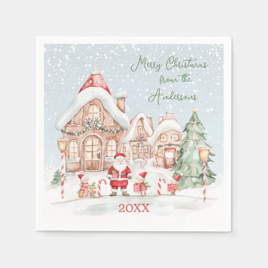 Serviette En Papier Maison de Noël Père Noël Tree Holidays (Devant)