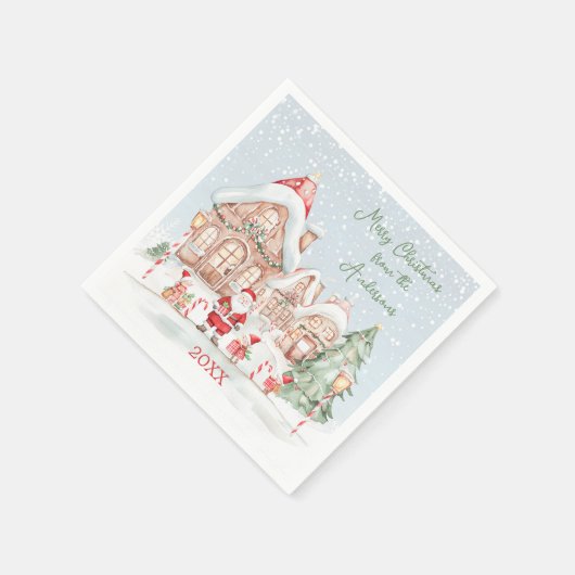 Serviette En Papier Maison de Noël Père Noël Tree Holidays (Coin)