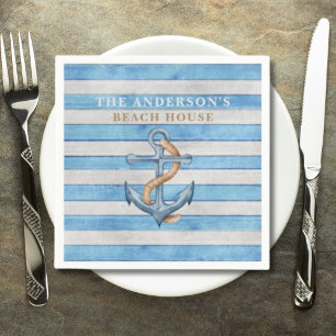 Serviette En Papier Maison de plage familiale en bois rustique rayures