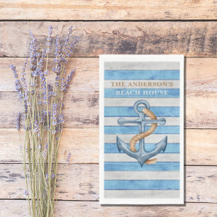 Serviette En Papier Maison de plage familiale en bois rustique Rayures