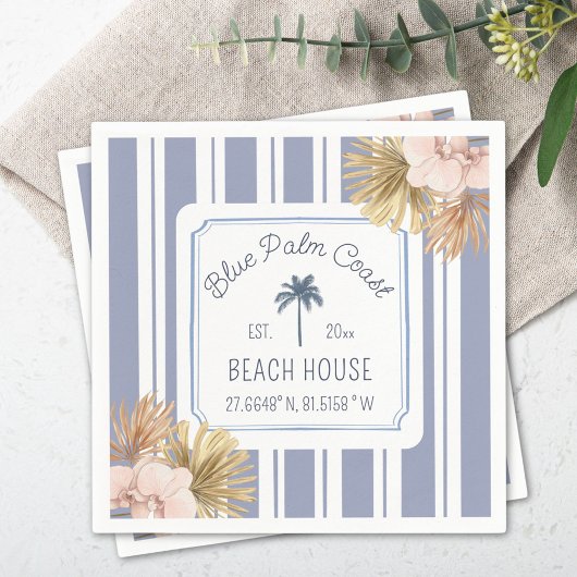 Serviette En Papier Maison de plage Rayures bleues Côtière Boho Maison