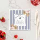 Serviette En Papier Maison de plage Rayures bleues Côtière Boho Maison (En situation)