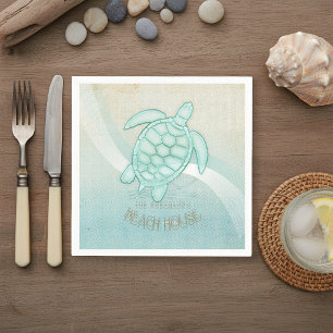 Serviette En Papier Maison de plage Tortue Aqua Blue ID623