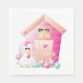 Serviette En Papier Maison de poulets et de poules roses avec fleurs (Devant)