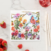 SERVIETTE EN PAPIER MAISON D'OISEAUX DANS JARDIN BLANC PARTI MONOGRAM (En situation)