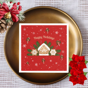 Serviette En Papier Maison en pain d'épice Joyeux Fêtes Fête Rouge Ver