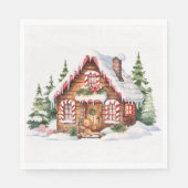Serviette En Papier Maison En Pain D'Or De Noël En Neige (Devant)