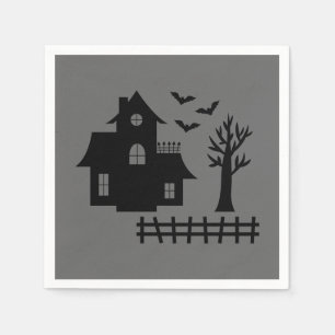 Serviette En Papier Maison Halloween Hantée Avec Chauve-Feu Et Arbre S