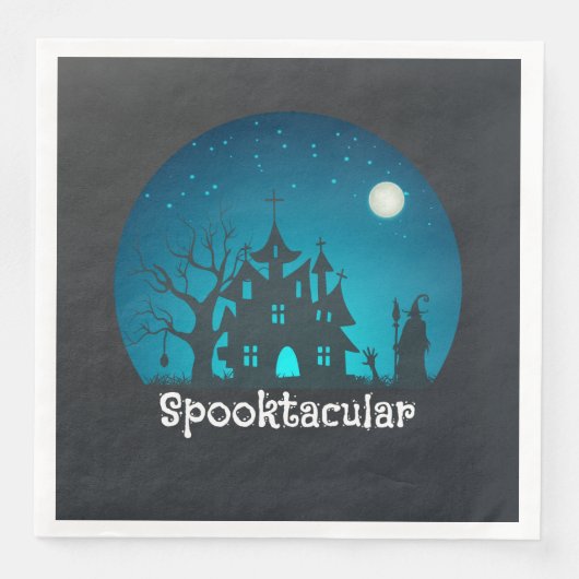 Serviette En Papier Maison hantée bleue et noire Spooktacular (Devant)