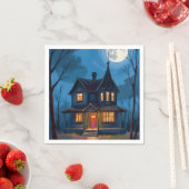 Serviette En Papier Maison Hantée Halloween Peint À La Main (En situation)
