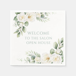 Serviette En Papier Maison ouverte florale rose blanche personnalisée