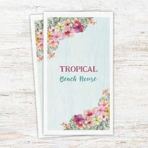 Serviette En Papier Maison Tropicale de Plage Fleurs Roses Floral Bota