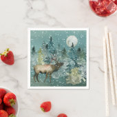 Serviette En Papier Majestic Elk en Forêt Pleine lune neige vacances (En situation)