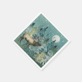 Serviette En Papier Majestic Elk en Forêt Pleine lune neige vacances (Coin)