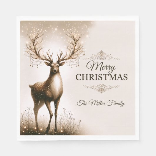 Serviette En Papier Majestic Reindeer, Joyeux Noël Personnalisé (Devant)