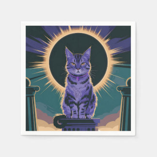 Serviette En Papier majestueux chat assis sous une éclipse solaire,