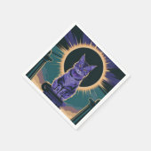 Serviette En Papier majestueux chat assis sous une éclipse solaire, (Coin)