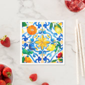 Serviette En Papier Majolica, citron, carreaux siciliens, (En situation)