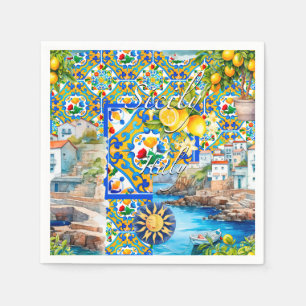 Serviette En Papier Majolica, citron, carreaux siciliens,