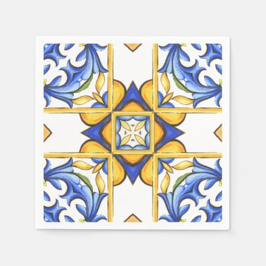 Serviette En Papier Majolica, tuiles méditerranéennes, (Devant)