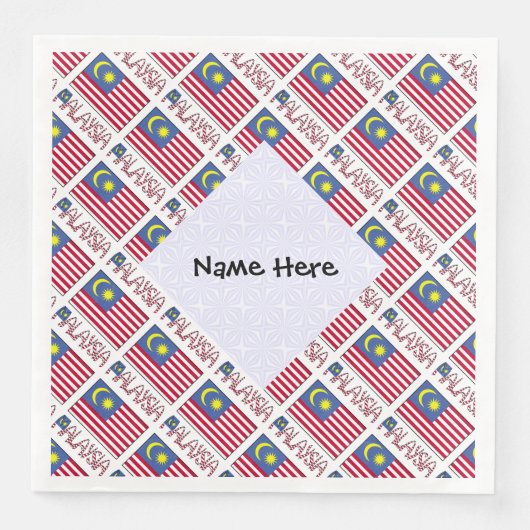 Serviette En Papier Malaisie Drapeau Carrelé Noir Personnalisation (Devant)