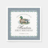 Serviette En Papier Mallard Duck Hunting Blue Gingham Boy Birthday (Devant)