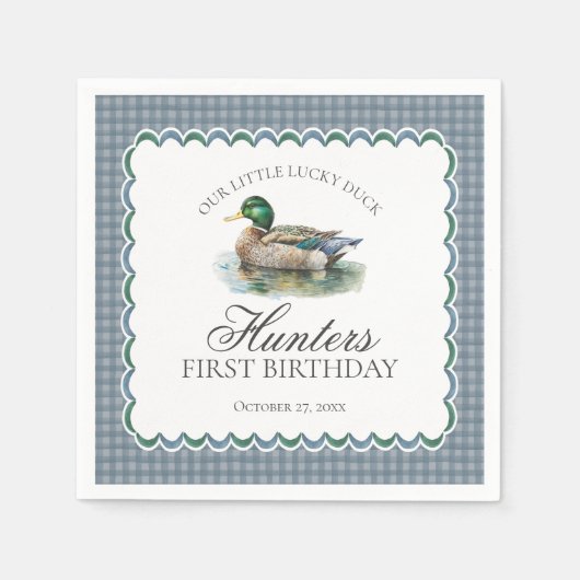 Serviette En Papier Mallard Duck Hunting Blue Gingham Boy Birthday (Devant)