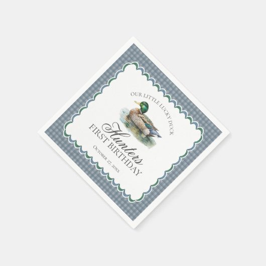 Serviette En Papier Mallard Duck Hunting Blue Gingham Boy Birthday (Coin)