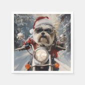 Serviette En Papier Malti Tzu Chien équitation Moto Noël (Devant)