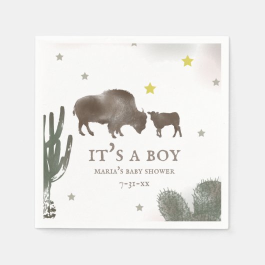 Serviette En Papier Mama Baby Buffalo Cactus Baby shower garçon servie (Devant)
