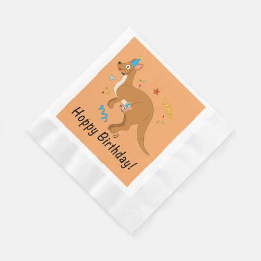 Serviette En Papier Mama Kangaroo et bébé en Casquette d'anniversaire (Coin)