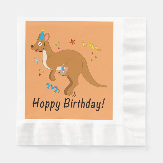 Serviette En Papier Mama Kangaroo et bébé en Casquette d'anniversaire (Devant)