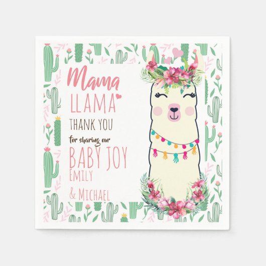 Serviette En Papier Mama Llama Fiesta Baby Girl Douche Partyware (Devant)