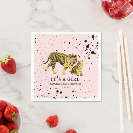 Serviette En Papier Mama Tiger Peinture Splatter rose Baby shower fill (En situation)