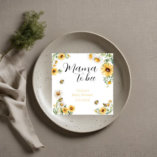 Serviette En Papier Mama to Bee Fleurs jaunes Bumblebee Baby shower