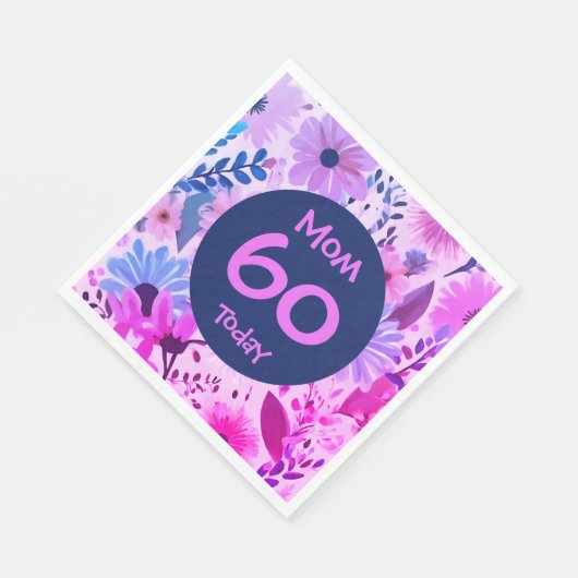 Serviette En Papier Maman 60 Aujourd'Hui Fête Florale Rose Et Bleu (Coin)