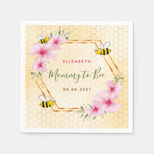 Serviette En Papier Maman à abeilles baby shower fleur rose nid d'abei