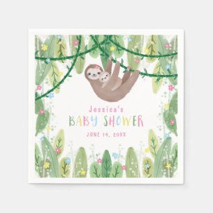 Serviette En Papier Maman et Bébé Fille Sloth Jungle thème