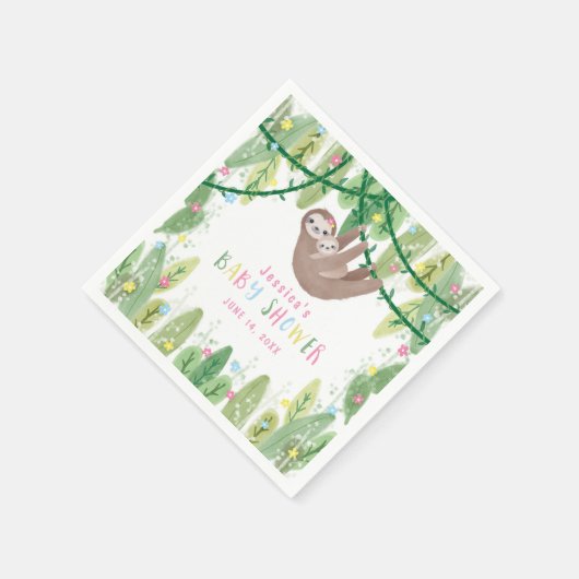 Serviette En Papier Maman et Bébé Fille Sloth Jungle thème (Coin)
