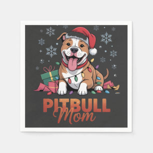 Serviette En Papier Maman Pitbull Noël Chapeau de Père Noël Chien Mama