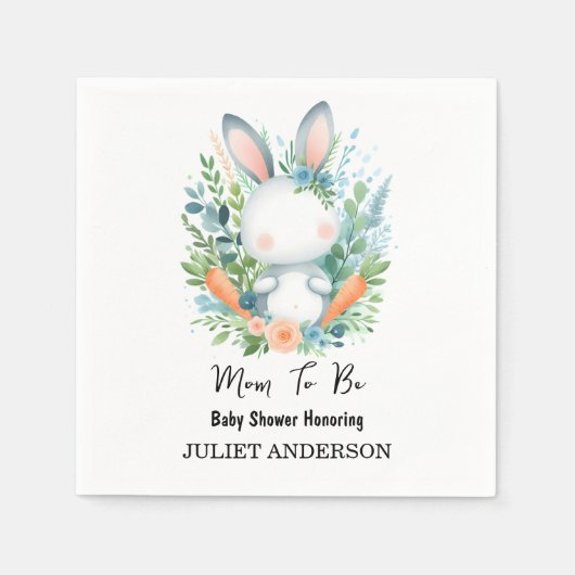 Serviette En Papier Maman sera Oar Hop Blue Pink Bunny Baby shower (Devant)