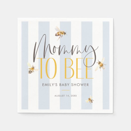 Serviette En Papier Maman to Bee Baby shower bleu miel (Devant)