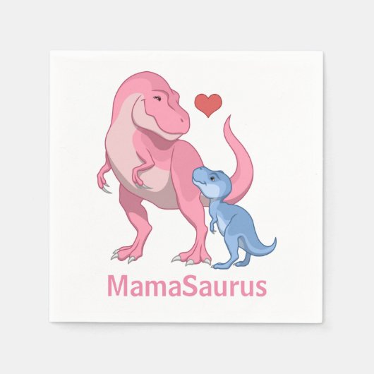 Serviette En Papier MamaSaurus T-Rex et bébé garçon Dinosaures (Devant)