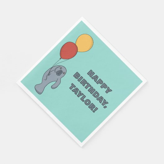 Serviette En Papier Manatee et Ballons fête d'anniversaire personnalis (Coin)