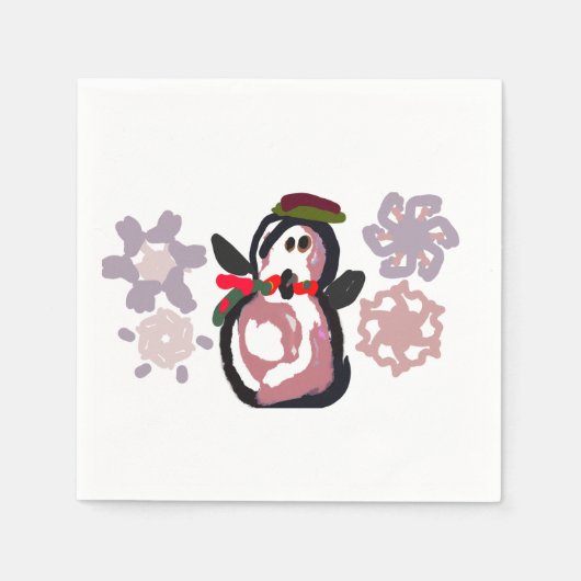 Serviette En Papier Manchot Hiver (Devant)