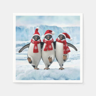 Serviette En Papier Manchots de Noël dansant sur un glacier arctique