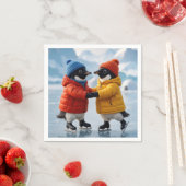 Serviette En Papier Manchots patinant  (En situation)