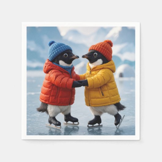 Serviette En Papier Manchots patinant  (Devant)