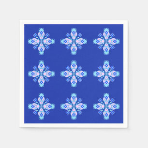 Serviette En Papier Mandala à quatre points - orchidée, bleu et cobalt