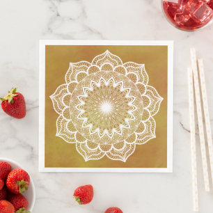 Serviette En Papier Mandala blanc sur fond doré
